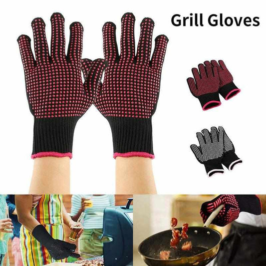 BBQ Grill Gloves Heat Resistant 3 Layers Insulation Silicone Non-Slip Barbecue Oven Gloves Kitchen Cooking Baking Accessories