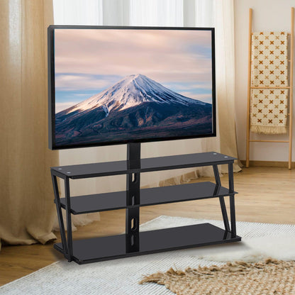 Universal Tempered Glass metal frame Three-layer glass TV Stand, Height and Angle adjustable,400*600 VESA for 32~65 inch TVCan Accommodate Various electronic devices, PS4,DVD,Game Console.