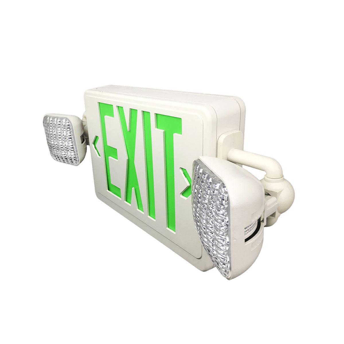LOC-EXIT-3.5WGLW-SCOM - LED WHITE AND GREEN EXIT SIGN 3.5W SQUARE COMBO WITH HEADLIGHTS, EMERGENCY WATT 1.6W, UL & TITLE 20 LISTED